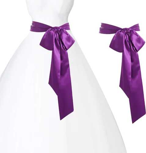 Miniatura 106 de obmwang Cinturón de satén de boda para ocasiones especiales, faja nupcial de 4 pulgadas de ancho, doble cara