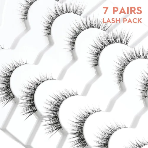 Miniatura 6 de Pestañas postizas naturales de ojo de gato, pestañas falsas Wispy de 14 mm, aspecto natural, banda delgada de 0.1 mm, pestañas postizas de tira 3D
