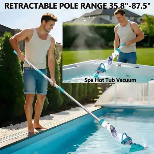 Miniatura 3 de Aspiradora inalámbrica para piscina sobre el suelo, aspiradora de mano de 19 GPM para bañera de hidromasaje con poste extensible de 60 pulgadas