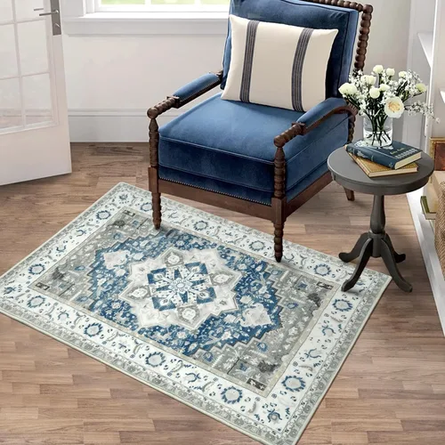 Miniatura 21 de JOLENE.K Alfombra oriental lavable de 6 x 9 pies, suave, con estampado envejecido, vintage, antideslizante, resistente a las manchas, de pelo bajo