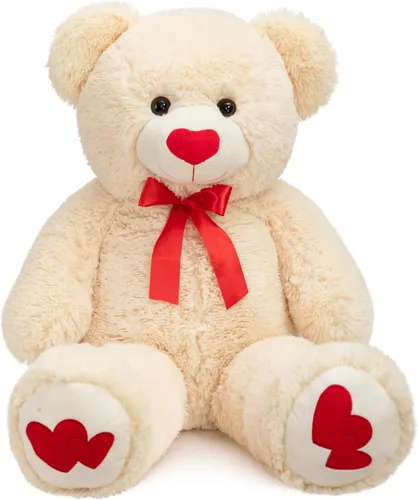 Miniatura 6 de HollyHOME Oso de Peluche Grande Animal de Peluche Oso Grande de Felpa con Corazón Rojo para Novia y Niños Juguete de Regalo de Vacaciones 36 Beige