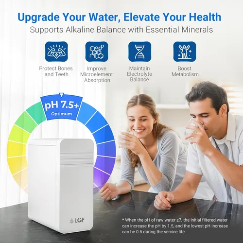 Miniatura 6 de LCF 0.01μm Ultra-filtración debajo del fregadero Sistema de filtro de agua, purificador de agua mineral alcalino de 3 etapas, grifo LED UV-C