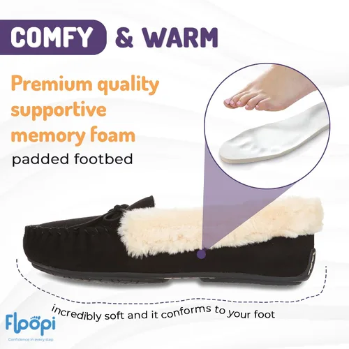 Miniatura 45 de Floopi Pantuflas para mujer, forro de piel sintética suave con espuma viscoelástica acogedora, pantuflas de casa para mujer con suela antideslizante