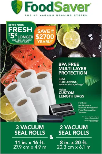 Miniatura 2 de FoodSaver Paquete múltiple de rollos de sellado al vacío de 8 y 11 pulgadas, bolsas selladoras al vacío sin BPA de tamaño personalizado, paquete