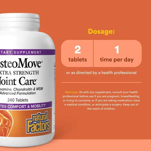 Miniatura 12 de Natural Factors, OsteoMove Cuidado de las articulaciones, apoyo extra fuerte para la salud de las articulaciones y los huesos, sin OMG, 60 tabletas