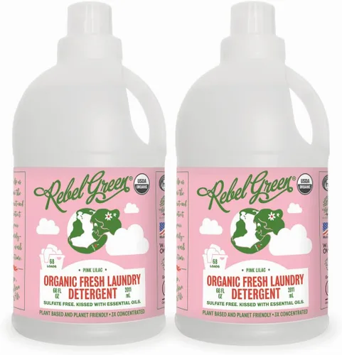 Rebel Green Detergente orgánico para ropa – Jabón natural para ropa – Detergente líquido para ropa con taza dispensadora – Detergente suave para