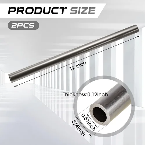 Miniatura 2 de Gisafai 2 piezas de tubo de acero laminado en frío de 3/4'' de diámetro exterior, 0.51'' de diámetro interior, pared de 0.12'', longitud de 12