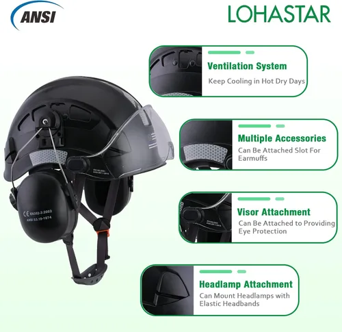 Miniatura 2 de Safety Helmet Hard Hat with Visor and Hearing Protection Vented ANSI Z89.1 Approved Work Helmet for Forestry Chainsaw Arborist Logging Helmet