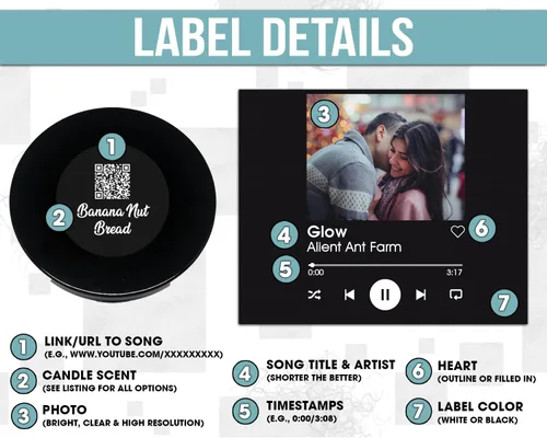 Miniatura 4 de 4oz/10oz Vela Personalizada con Foto de Canción Personalizada Regalo de Música para Parejas