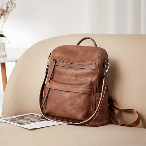 Miniatura 8 de BROMEN Mochila para mujer diseño de cuero bolso de hombro grande para mujer con carteras de mujer