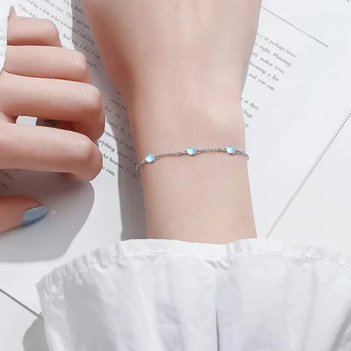 Miniatura 3 de Cuoka MoonstoneBracelets925SterlingSilverRainbowRoundMoonstoneGirlBraceletMoonstoneJewelleryforWomen Gilrs Girlfriend Mom (Round, Silver)