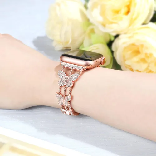 Miniatura 3 de wipalor Correa de metal fina con diseño de mariposa para Apple Watch para mujer de 1.614 pulgadas, 1.575 pulgadas, 1.496 pulgadas, bonitas