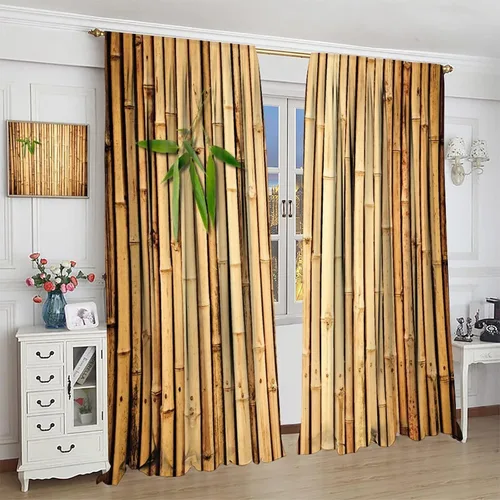 Miniatura 4 de Cortinas con estampado de bambú, tallos y hojas de bambú, temática oriental natural, oscurecimiento de habitación, ventana, ventana, cortina