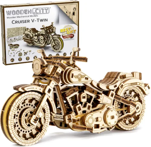 WOODEN.CITY Cruiser V-Twin Motorcycle - Rompecabezas 3D de motocicleta para adultos - Kits de modelos de madera para construir - Kit interactivo de