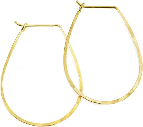 Miniatura 36 de Pendientes de aro delgados martillados, elegantes geométricos de plata de ley maciza, relleno de oro y relleno de oro rosa; para mujeres de Lotus