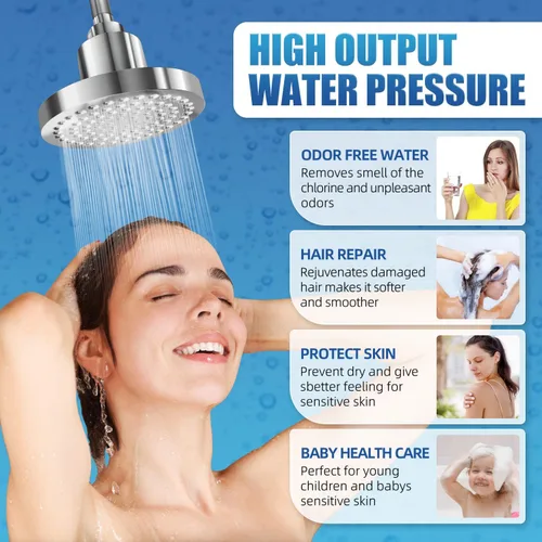 Miniatura 3 de Cabezal de ducha filtrado de alta presión con filtro para suavizante de agua dura, boquillas de silicona antiobstrucción para baño, repuesto