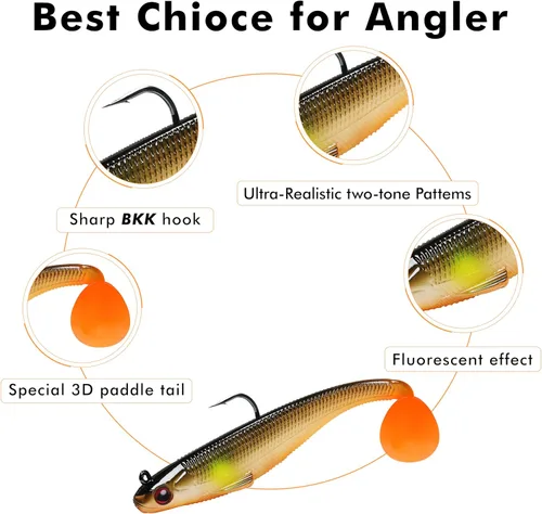 Miniatura 3 de TRUSCEND Shadtale Easy Catch Soft Fishing Lures with BKK Hooks - Trembly Sinking and Vibrating Swim for More Bites, Pre-Rigged Swimbaits for Bass