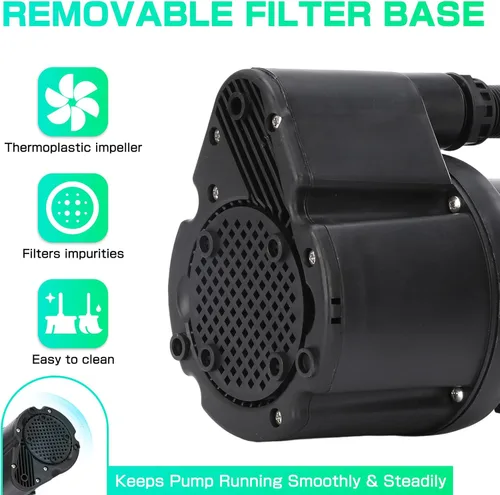 Miniatura 4 de D-HONOR - Bomba sumergible de 1/6 HP 1370 GPH, bomba de sumidero sumergible para agua limpia, bomba eléctrica con salida de agua de 1 pulgada