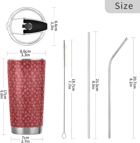 Miniatura 3 de Red and White Stars Stainless Steel water bottle with straw with Lid and Straw travel mug for camping leakproof insulated tumbler termo para bebidas