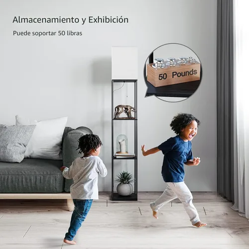 Miniatura 7 de SUNMORY Lámpara de pie con estantes, moderna lámpara de pie cuadrada con bombilla de temperatura de 3 colores, lámpara de estantería de exhibición