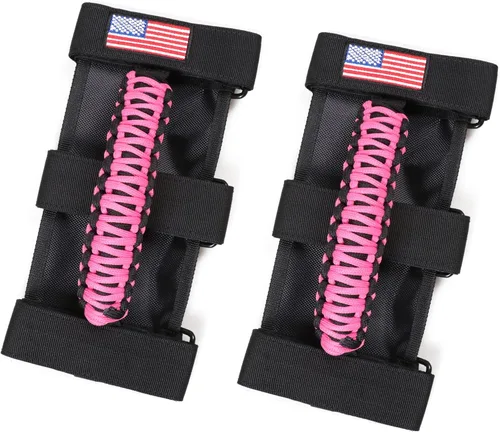sukemichi Asas de agarre para barra de agarre para Jeep Wrangler Accesorios TJ JK JL Gladiator JT UTV ATV – Hebilla de metal mejorada, rosa, paquete