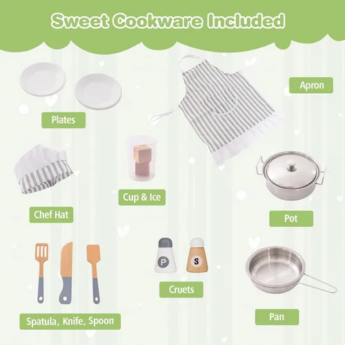 Miniatura 4 de HONEY JOY Juego de cocina esquinera para niños, cocina de madera definitiva para niños pequeños, lavadora, máquina de hielo, fregadero, microondas