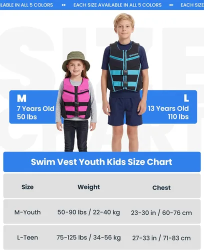 Miniatura 8 de Owntop Chaleco de natación para niños y jóvenes Chaqueta de natación de neopreno ligera y de secado rápido Kayak, entrenamiento de natación, Rosa