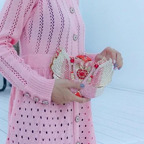 Miniatura 4 de Bolsa de noche deslumbrante con diamantes de imitación de lujo, bolso de mano de cisne para boda, fiesta de noche, baile de graduación, cóctel