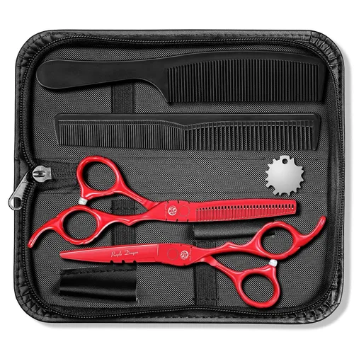 Miniatura 10 de Purple Dragon Profesional de Japón Juego de Tijeras de Peluquería 440C para Salón de Corte y Tijeras de Adelgazamiento para Barbería con Bolsa