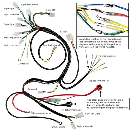 Miniatura 3 de Arnés de cableado completo, bobina, estátor, solenoide, relé CDI, bujía para ATV de 4 tiempos de 50cc, 70cc, 90cc, 110cc, 125cc. Go Kart, Pit Quad