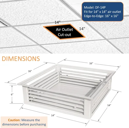Miniatura 2 de GSW Difusor de aire ajustable de 4 vías con recubrimiento de polvo blanco de 14 pulgadas para enfriador evaporativo de pantano, borde de montaje