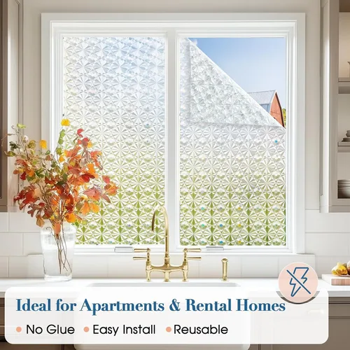 Miniatura 3 de Windimiley Película de Privacidad para Ventana con Bloqueo Total, Película de Ventana de Vidrio Manchado Control de Calor UV, Película Decorativa
