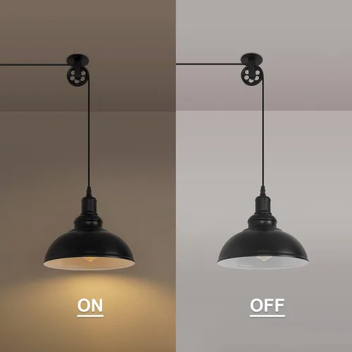Miniatura 7 de Lámpara Colgante Industrial Negra Enchufable con Polea con Cable de 19.5 pies con Interruptor de Encendido/Apagado, Moderna Lámpara Colgante