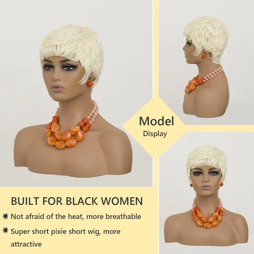 Miniatura 5 de DOcute - Pelucas cortas rubias estilo Pixie para mujeres negras, pelucas cortas para mujeres negras, estilo Pixie, pelucas para mujeres negras
