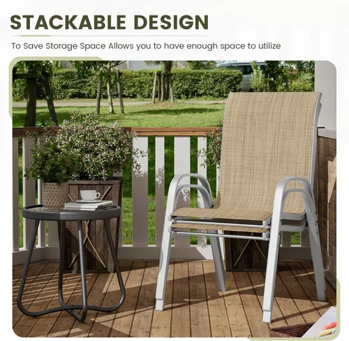 Miniatura 6 de UDPATIO Patio Chairs Set of 2, Stackable Silver Outdoor Dining Chairs with High Back, Breathable Textilene Fabric Outdoor Chair All Weather, for