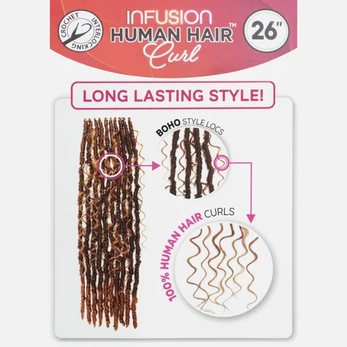 Miniatura 8 de Bobbi Boss Trenzas de ganchillo de mezcla de cabello humano HBF001 HF rizado profundo Boho Locs 26" (4)