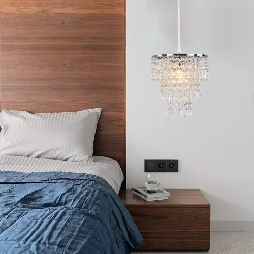 Miniatura 7 de Lámpara de techo de cristal de 3 niveles con colgante de cristal, decoración para pasillo, comedor, sala de estar, dormitorio, casquillo E26, cromado