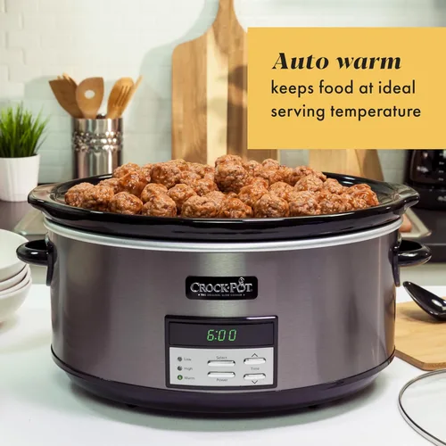 Miniatura 5 de Crock-Pot Olla de Cocción Lenta Programable Grande de 8 Cuartos con Ajuste de Calentamiento Automático, Acero Inoxidable Negro