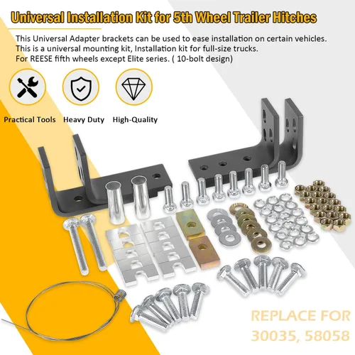 Miniatura 3 de Kit de instalación universal con herrajes y soportes para enganche de remolque Reese de 5ª rueda Kit de instalación #30035, 58058