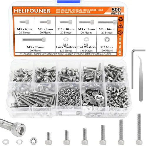 Miniatura 9 de HELIFOUNER 140 piezas M6 x 0.315 in /0.394 in /0.472 in /0.630 in /0.787 in, cabeza hexagonal, tornillos métricos, arandelas, tuercas, kit