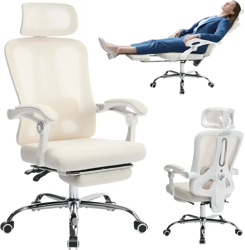 Miniatura 9 de GarveeHome Silla de oficina ergonómica de respaldo alto con respaldo de malla, reposapiés retráctil, reposacabezas ajustable y soporte lumbar, silla