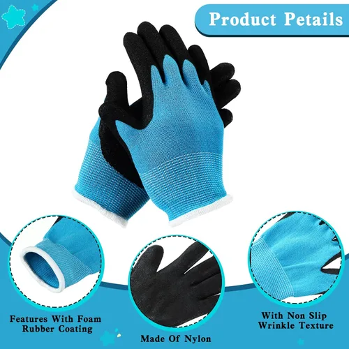 Miniatura 2 de Jeyiour Guantes de jardinería para niños, guantes de trabajo antideslizantes para niños, guantes de seguridad suave con revestimiento de goma