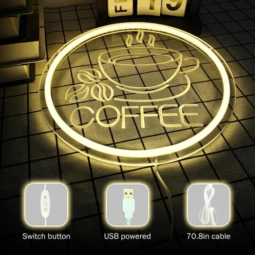 Miniatura 5 de Letrero LED de neón para cafetería, letreros de neón para pared, regulables, para cafetería, bar, hogar, bar, restaurante, negocios, decoración