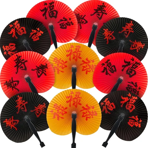 Miniatura 10 de Jetec 5 abanicos de mano plegables chinos, abanicos de mano de papel japonés oriental para decoración de fiestas de boda, juego de fanáticos