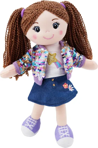 Miniatura 9 de June Garden Snuggle Cutie Benny de 14 pulgadas, muñeco de felpa suave Best Big Brother, muñeco de peluche con camisa a rayas azules y zapatos Verde