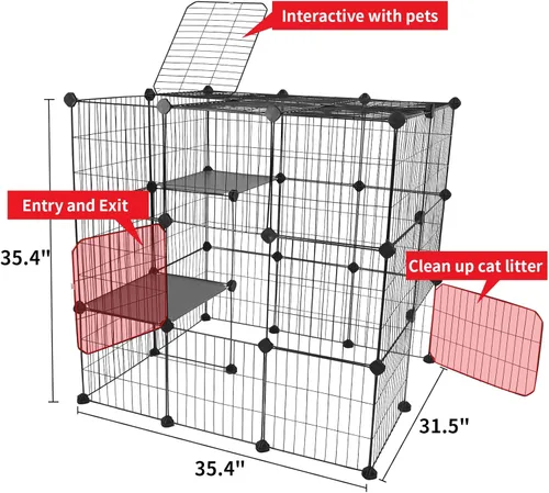 Miniatura 7 de Oneluck Jaulas para Gatos de 3 Niveles Recinto Interior Corralito DIY para Gatos Catio Desmontable Jaulas de Alambre Metálico para Gatos Jaula