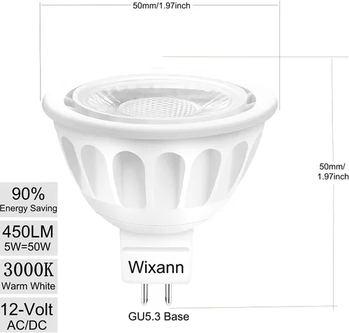Miniatura 2 de Bombilla LED MR16, equivalente a halógeno de 50 W, 5 W, 12 V, 3000 K, blanco cálido suave, base bi-pin GU5.3 de 450 lúmenes, bombilla de foco de 12