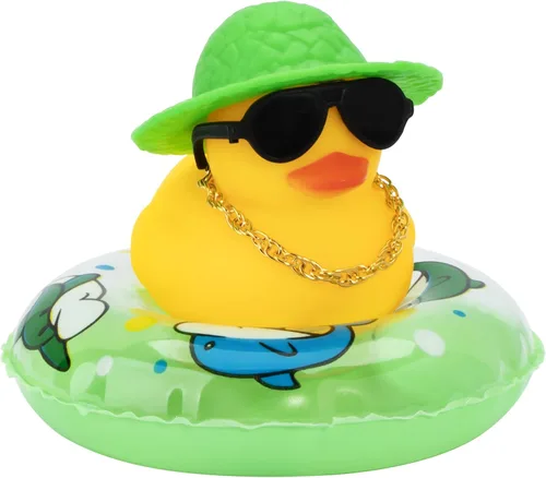 Miniatura 42 de wonuu Pato de Goma para Automóvil, Decoración de Pato Amarillo para Tablero con Sombrero de Sol, Anillo de Natación, Collar, Gafas de Sol