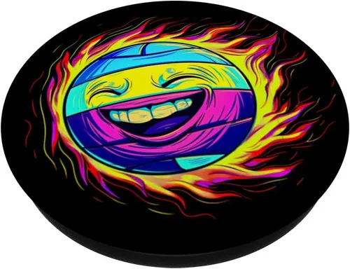 Miniatura 2 de Funny Streetwear synthwave 80s 90s volleyball face player PopSockets Adhesive PopGrip