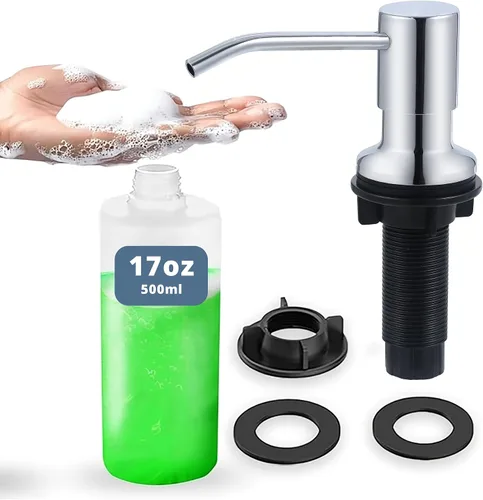Miniatura 10 de SBEN Juego de dispensador de jabón de cocina empotrado (botella recargable grande de 17 oz incluida) - Dispensador de jabón de acero inoxidable